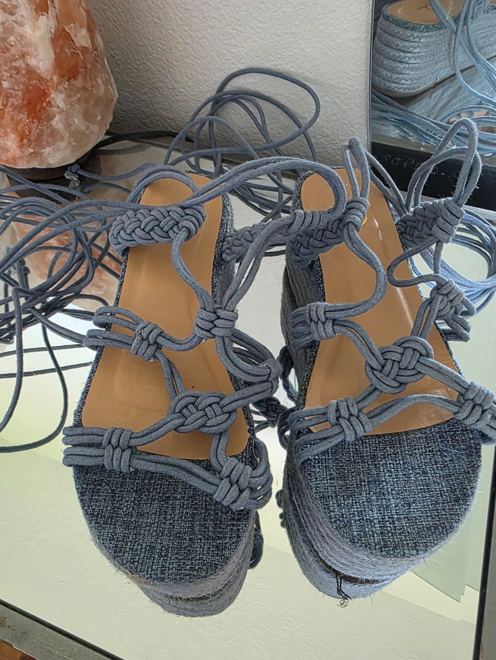 Women’s Blue Knotted Lace-Up Platform Sandals